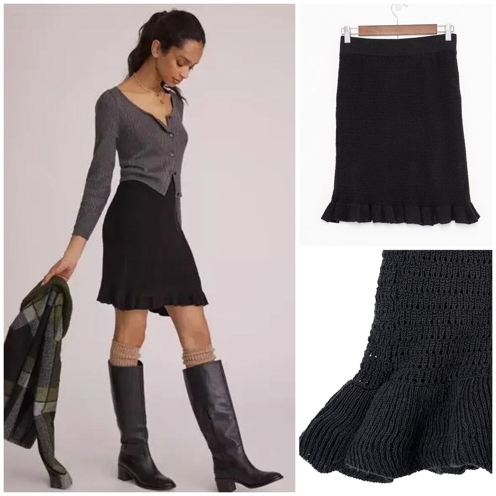 Anthropologie Black Ruffled Skirt